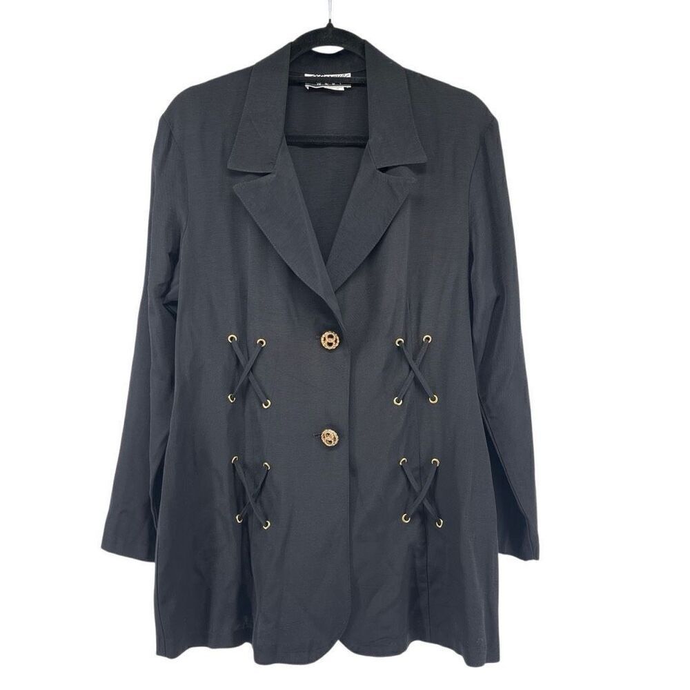 Vintage Marnie West Black Blazer Medium – Gold Buttons, Crisscross Detail